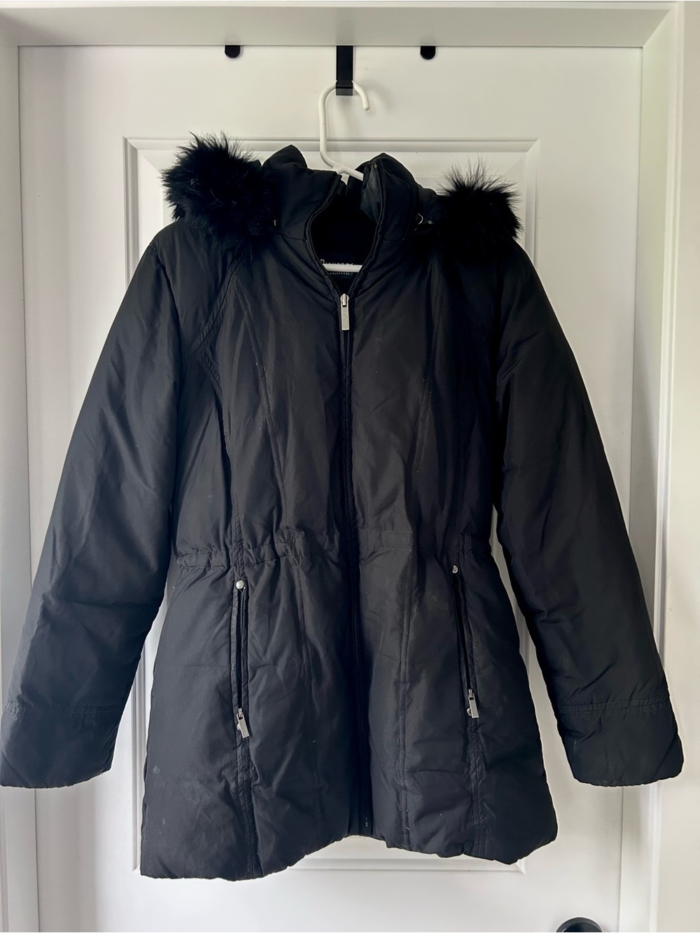 Women's Vintage Marvin Richards Black Hooded Winter Coat with Fox Fur Trim